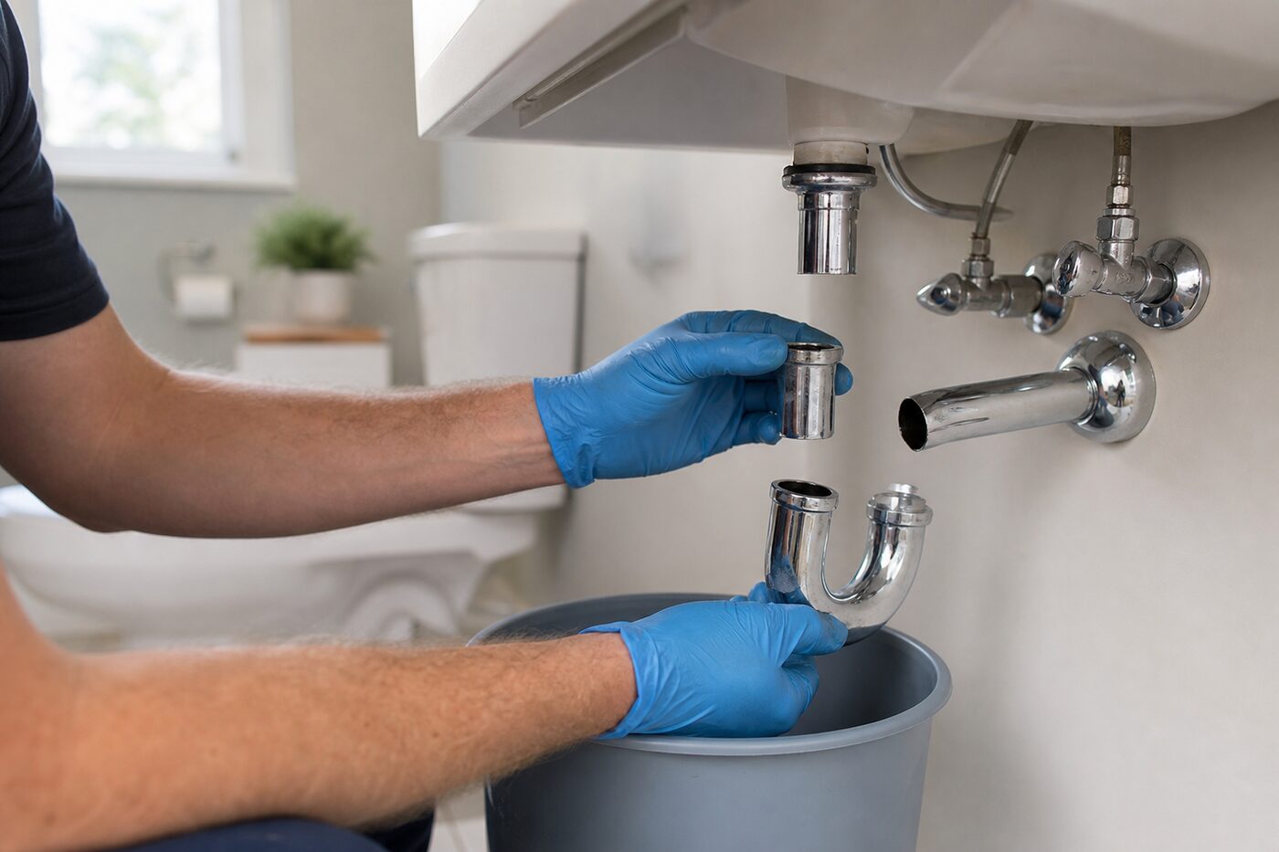P-trap drain repair under a bathroom vanity