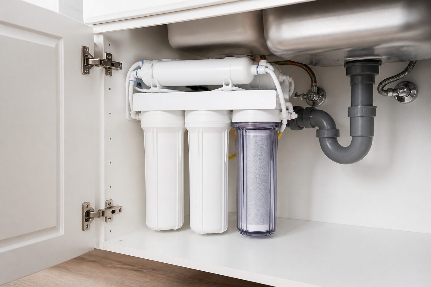Under-sink water filtration canisters and supply lines